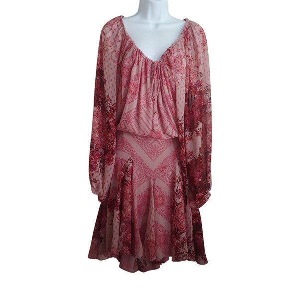 Free People Seven Wonders Pink Sweetberry Rose Flowy Boho Mini Dress L - Picture 1 of 15